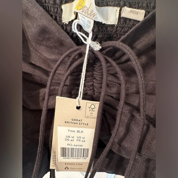 NWT! BODEN Halter Neck Cut Out Linen Crop Top US 12 Black Poof Sleeves Tie CUTE - Picture 6 of 15